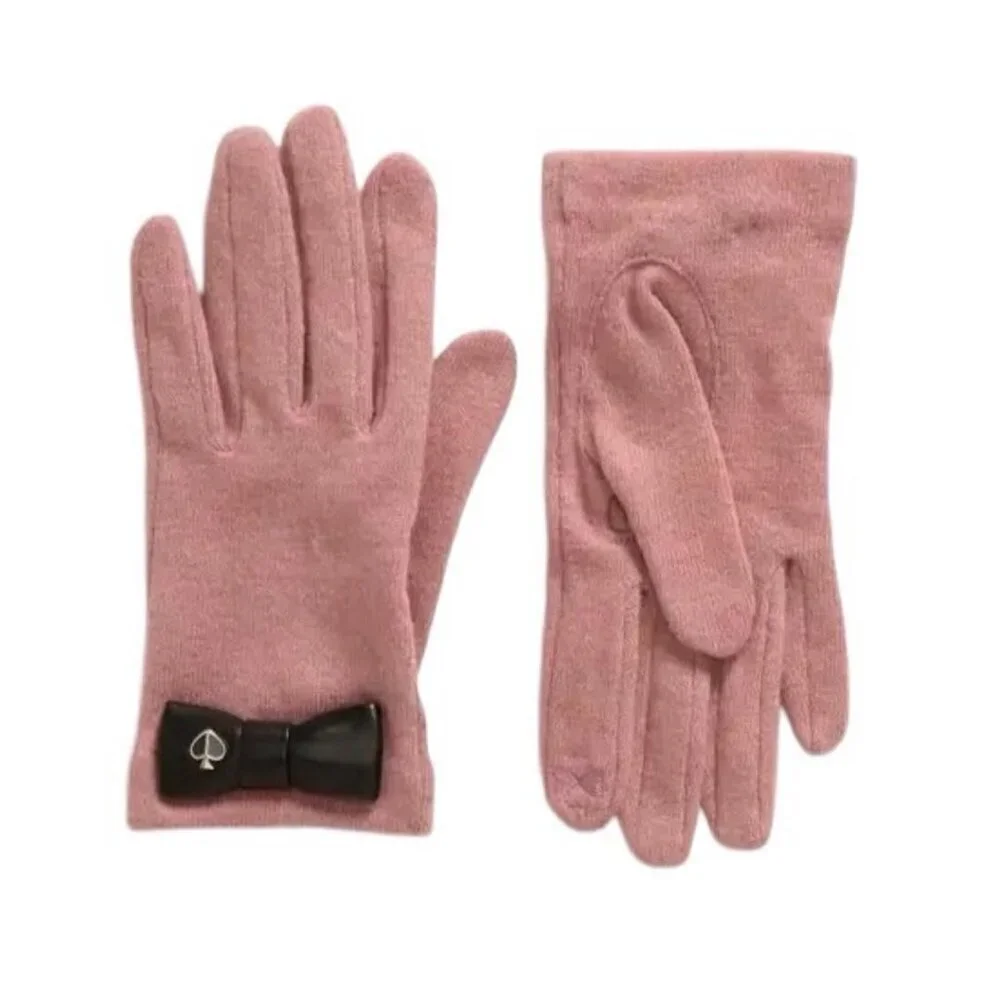 Kate Spade Womens Rose Pink Wool Bow Accent Touchscreen gloves Sz XL New